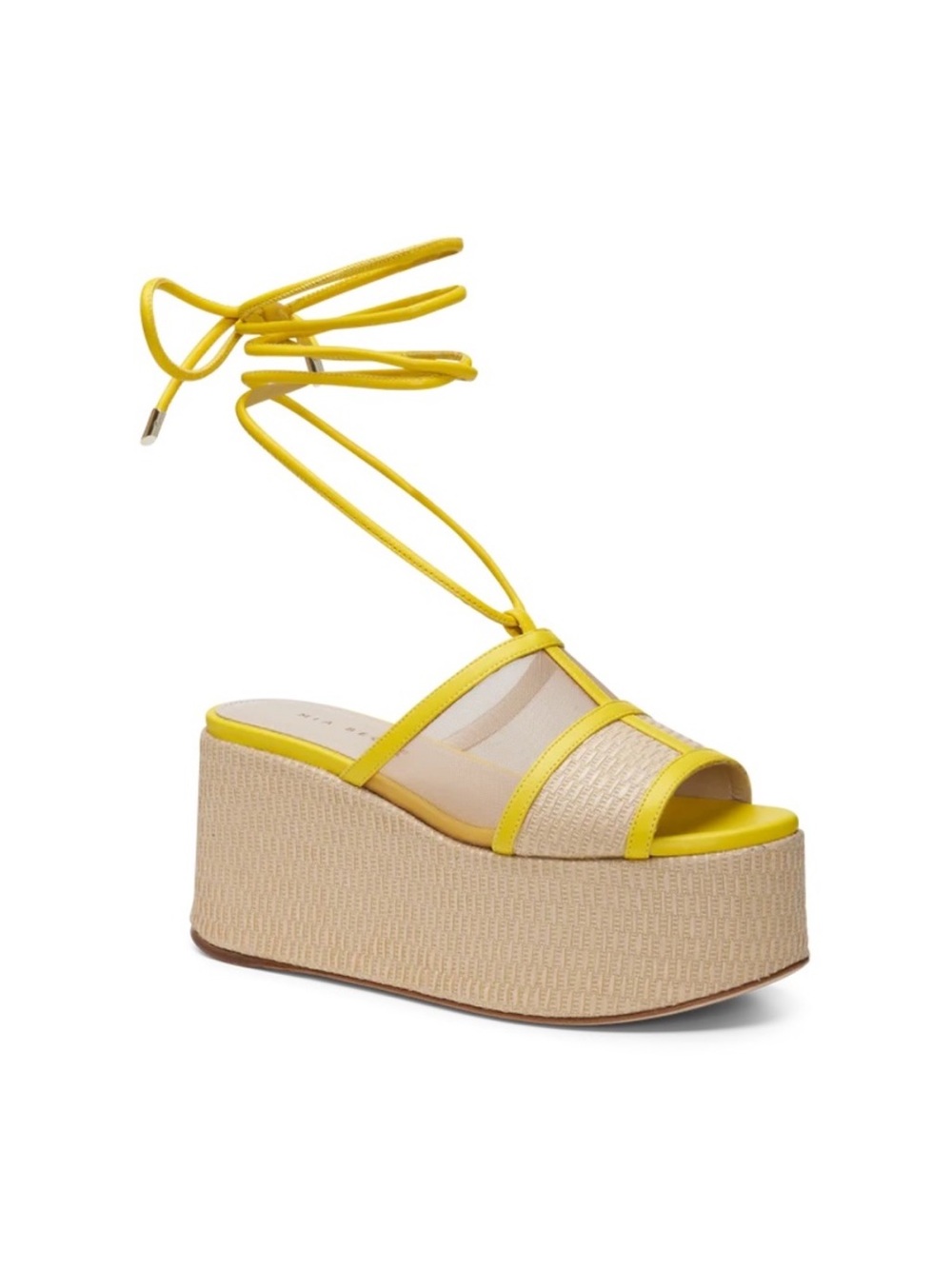 New MIA Becar Ines Yellow Lace-Up Platform Wedge leather sole Sandal